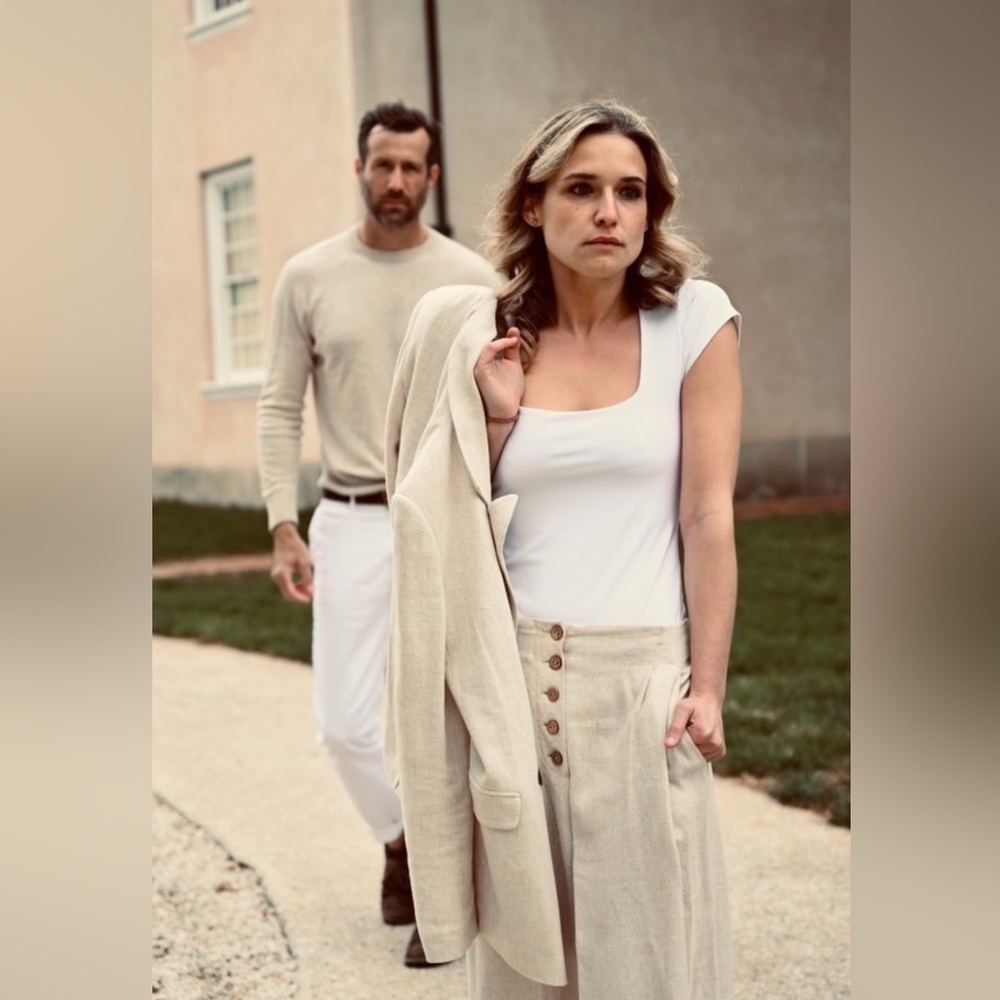 Topshop Beige Textured Linen Pants